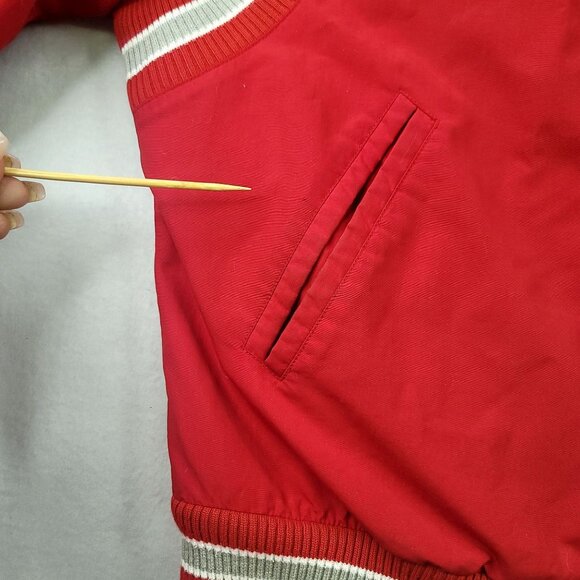 Lands End 90's Mens Nylon Red Varsity Stadium Jacket Polartec Fleece Snaps Med - Picture 10 of 12